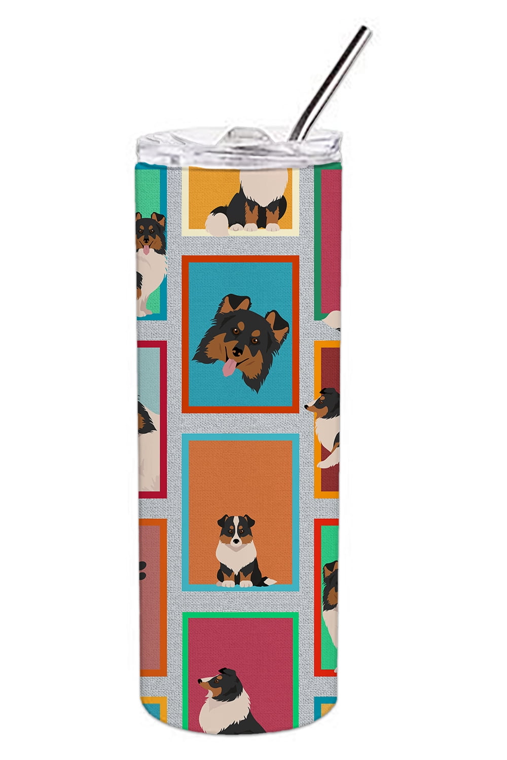 Carolines Treasures MLM1172TBL20 20 oz  Lots of Tricolor Sheltie Stainless Steel Skinny Tumbler