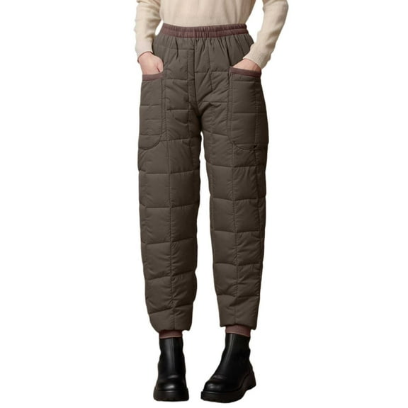 LRen Womens Winter Warm Sweatpants Sherpa Lined Track Pants Active Thermal Joggers with Zipper Pockets,Coffee,XL