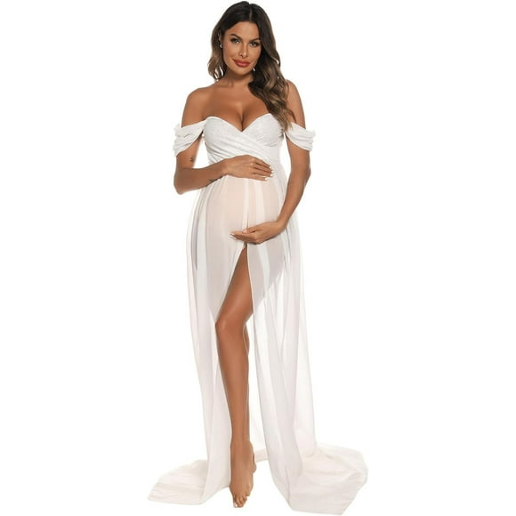 YOU Maternity Dress for Photography Baby Shower Dress Pregnancy Party Dress Special Occasion Gown Beach Dress White 25 X-Large