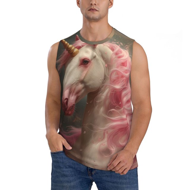 Fotbe Haired White Horse Men's Camiseta sin Mangas Estampada para Hombres, Playera Casual para Gimnasio, Entrenamiento, Playa-3X-Large