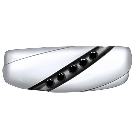AFFY 0.12 Carat (Ctw) Round Black Natural Diamond Men's Five Stone Band Ring 10k Solid Gold