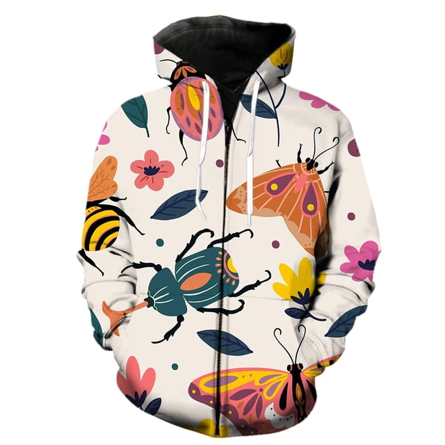 Sudadera con capucha y cremallera para hombre, diseño de mariposa de dibujos animados, unisex, de gran tamaño, con capucha, chaquetas, estampado 3D, para primavera y otoño.