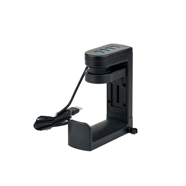 Kearding Soporte para auriculares Gancho Universal ABS Soporte de almacenamiento para auriculares Soporte giratorio ajustable para auriculares Cables de audio/vídeo negro/4 salidas USB