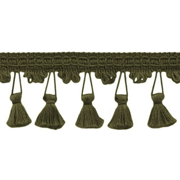 2 1/2" (6cm) Beautiful Scalloped Tassel Fringe Trim # TFC0225,, Dark Olive Green #L50 (Dark Yellow Green) Sold By The Yard (36"/3 ft/0.9m)