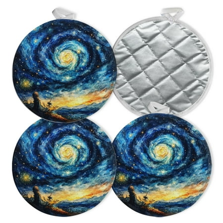 

4 PCS Pot Holders for Kitchen Potholders Sets with Hook for Oven Cooking Baking Galactic Vortex Above Serene Landscape