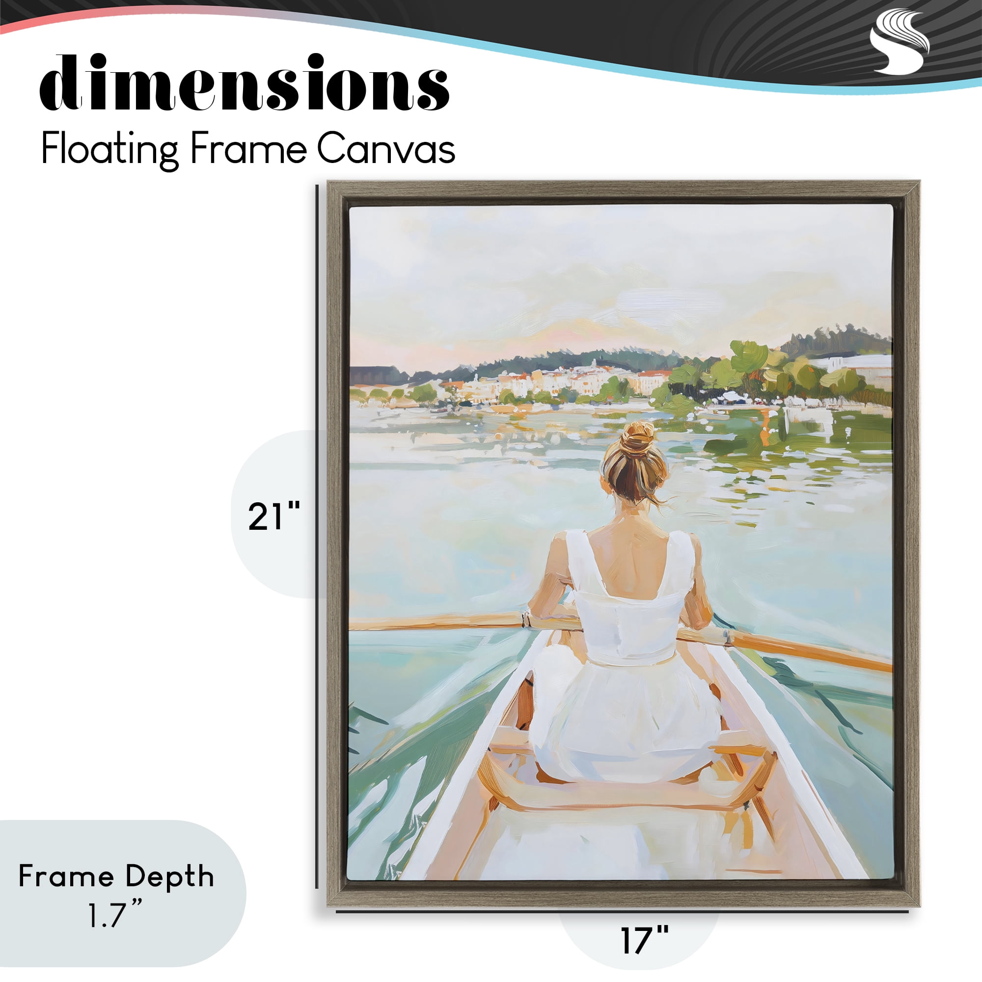 Stupell Industries Girl In Peaceful Canoe Ride Brown Framed Floater Canvas Wall Art, design by The Prints Vibe