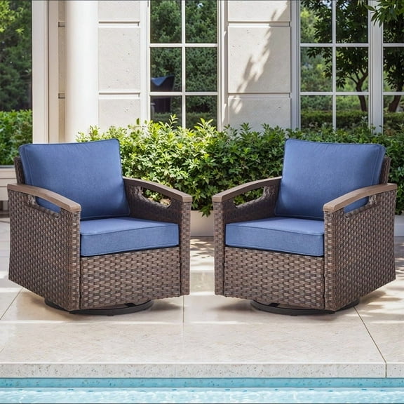 Gymojoy 2 Pieces Outdoor Swivel Rocker Patio Chairs, Wicker Patio Bistro Set with Rocking Chairs, Patio Furniture Set with Thickened Cushions for Porch, Backyard
