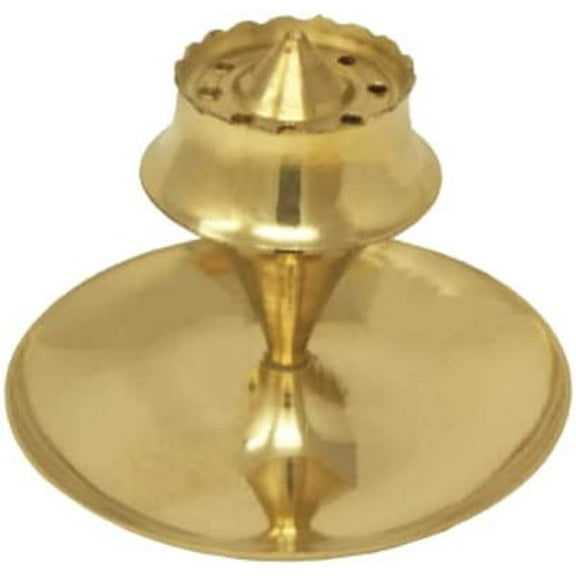Brass Incense Agarbatti Stick Stand Holder with Plate Festive Puja Diwali Mandir Temple Handheld Agarbatti Burner with Ash Catcher (Approx. 7 Cm, Set of 2)