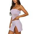 thumbnail image 3 of Canis Strapless Tube Top and Low Waist Slit Bodycon Skirt Set for Women, 3 of 8