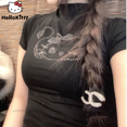 thumbnail image 2 of Sanrio Hello Kitty Slim Tops para mujer, medio cuello alto, camiseta de manga corta, ropa picante envuelta en la cintura de verano, Hot Diamond, 2 of 7