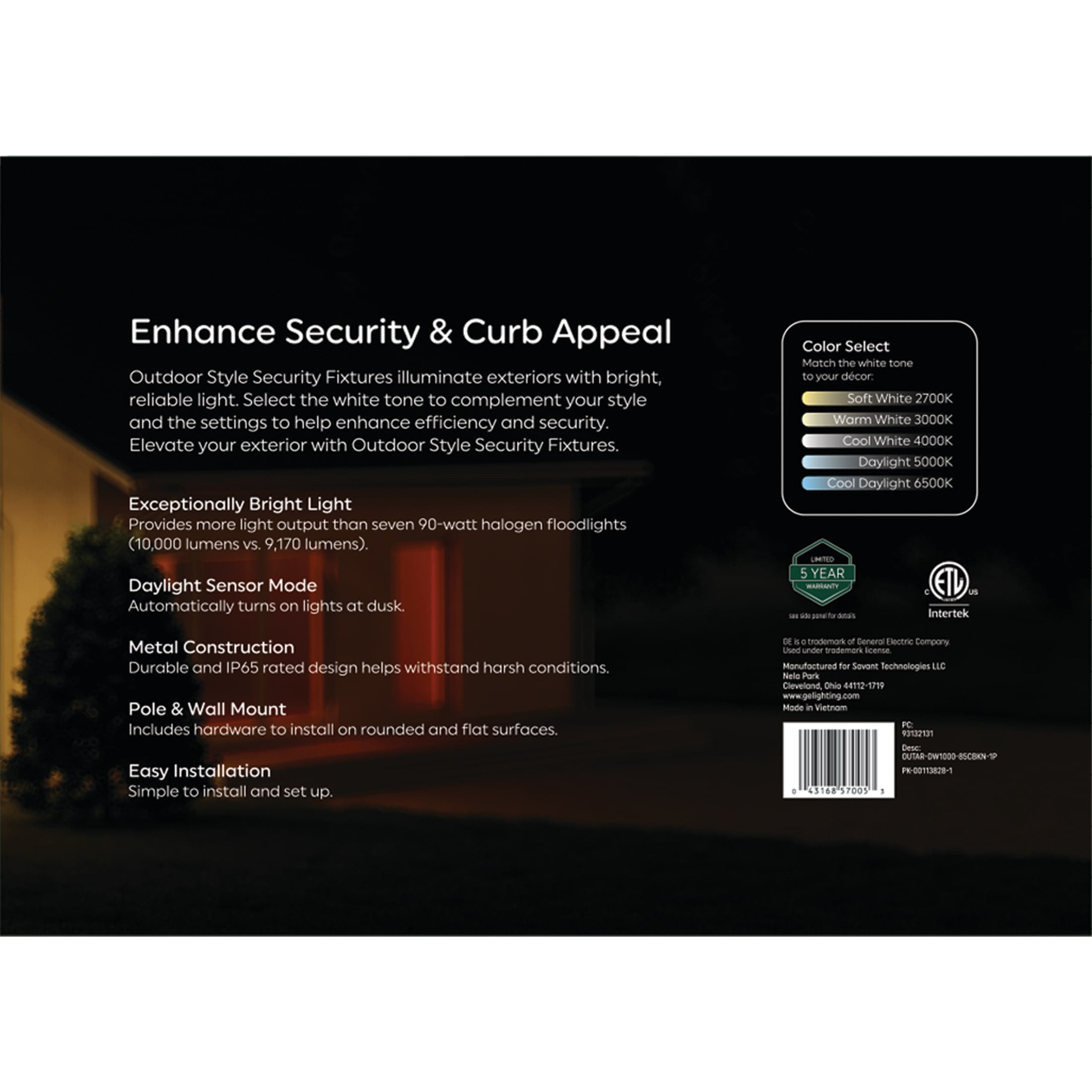 GE Outdoor Security LED Area Light with Dusk to Dawn Sensor, Hardwired, 10000 Lumens