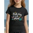 thumbnail image 1 of T-Shirt Graphique "Premier Jour d'École" pour Filles - T-Shirt Décontracté à Col Rond avec Crayons, Règles et Étoiles, Haut d'Été à Manches Courtes pour Jeu Extérieur et Usage Quotidien, Vêtements d'École, Ajustement Confortable, 1 of 7