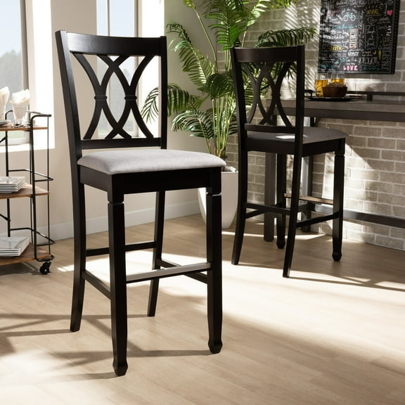 Modern Bar Stools Set of 2 - Fabric Upholstered Wood Counter Height Stools - Espresso Finish