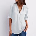 thumbnail image 1 of UMfun - Blusas de talla grande para mujer, con cremallera frontal, cuello en V, manga 3/4, estilo túnica informal de verano con mangas con puños, tallas S-5XL, 1 of 7