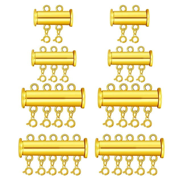 8Pcs Slide Lock Clasp Pearl Buckle Bracelet Necklace Connector Multi Strands Slide Tube Clasp Jewelry Layered Buckle DIY Jewelry Accessories (Golden)