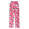thumbnail image 1 of Pantalones de pijama de Hello Kitty con estampado completo de gato, pantalones de pijama de franela para dormir, pantalones navideños para el hogar, 2XL,Pink,M, 1 of 5