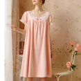 thumbnail image 3 of Defitshape Women's Cotton Victorian Nightgown Princess Lightweight Soft Comfy Lace Short Sleeve Sleepwear Cute Knee Length Frilly Sleep Dress Pink Medium, 3 of 4