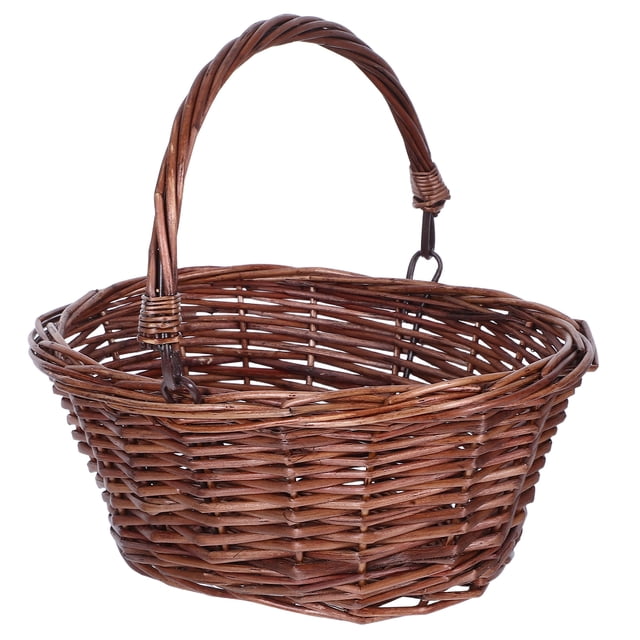 GOOHOCHY Cesta de almacenamiento tejida: cesta multiusos de mimbre con asa para transportarla fácilmente - Contenedor de almacenamiento con forma de huevo para picnics.