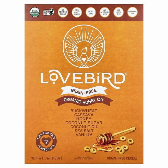 Lovebird, Grain-Free Cereal, Organic Honey O's, 7 oz Pack of 3