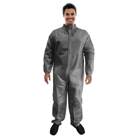 Gray Disposable Coveralls for Men and Women, X-Large. Pack of 50 Polypropylene Paint Suit 50 GSM. Painters Suit Disposable. Hazmat Costume with Front Zipper and Elastic Wrists