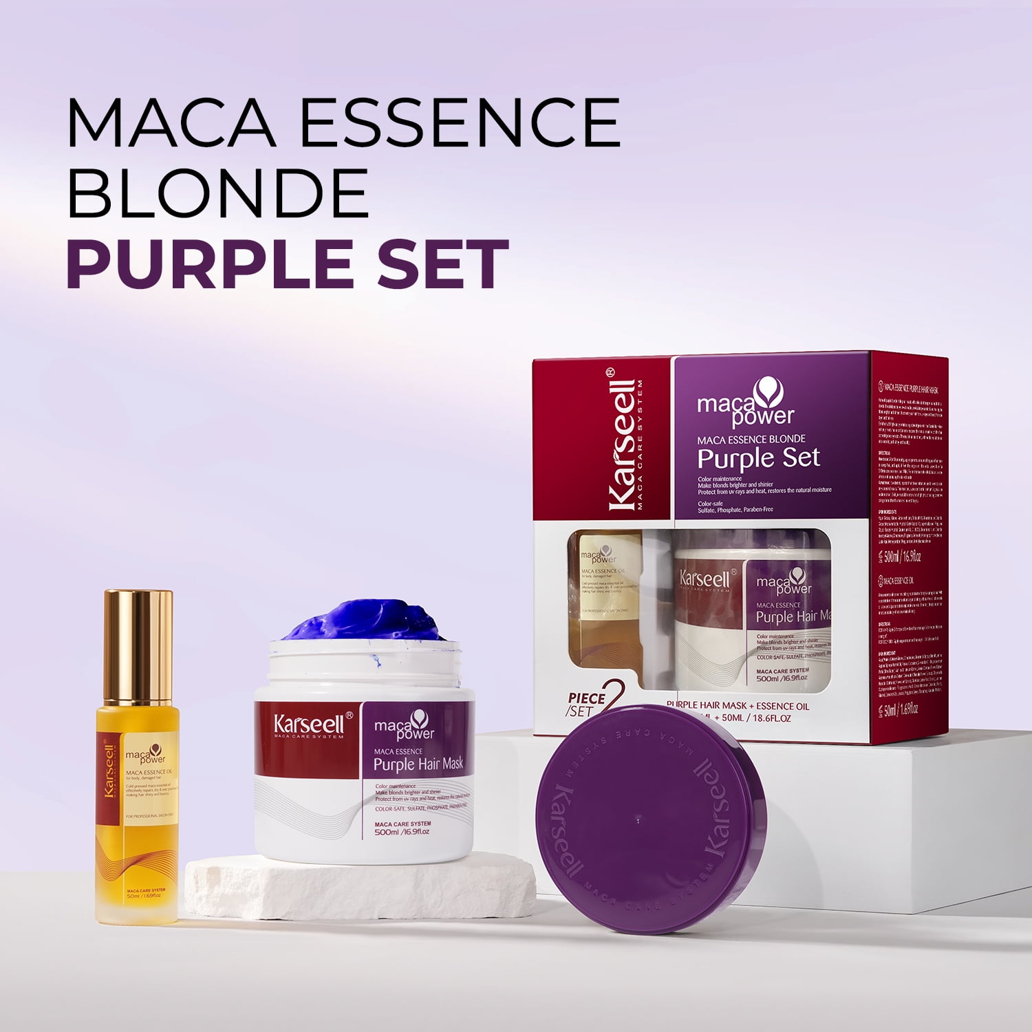 Karseell Purple Hair Mask with Argan Oil for Blonde Silver Gray Hair, Brass Neutralizing Treatment 16.9 fl oz + 1.69 fl oz