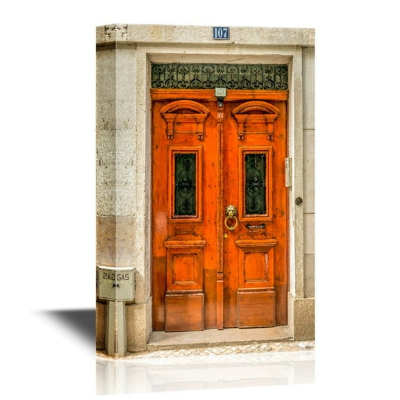 wall26 - Doors Canvas Wall Art - Old Door in The City of Lisbon, Portugal - Gallery Wrap Modern Home Art | Ready to Hang - 12x18 inches