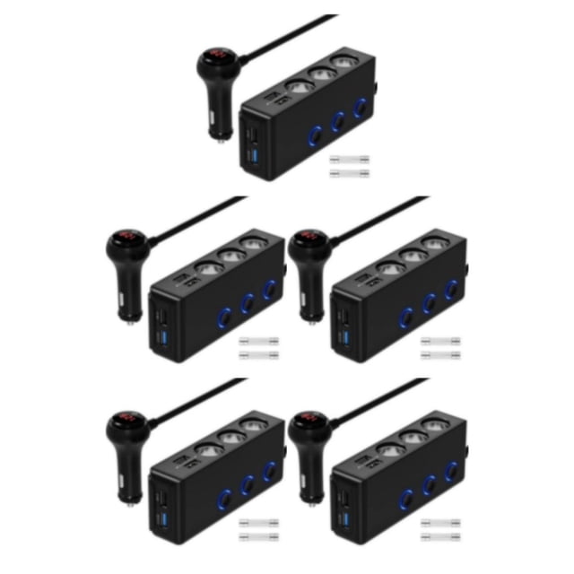 Maytalsory 1/2/3/5 Multifunctional Car Reharger Splitter - Quick Charge 30 Cigarette Lighter Splitter For All Devices Universal black 5PCS
