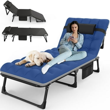 GVDV Portable Folding Camping Cot - Comfort Mattress & Pillow, Multi-Position Folding Chaise Lounge Chair, Oversized Folding Bed Cot for Outdoor, Home, Office