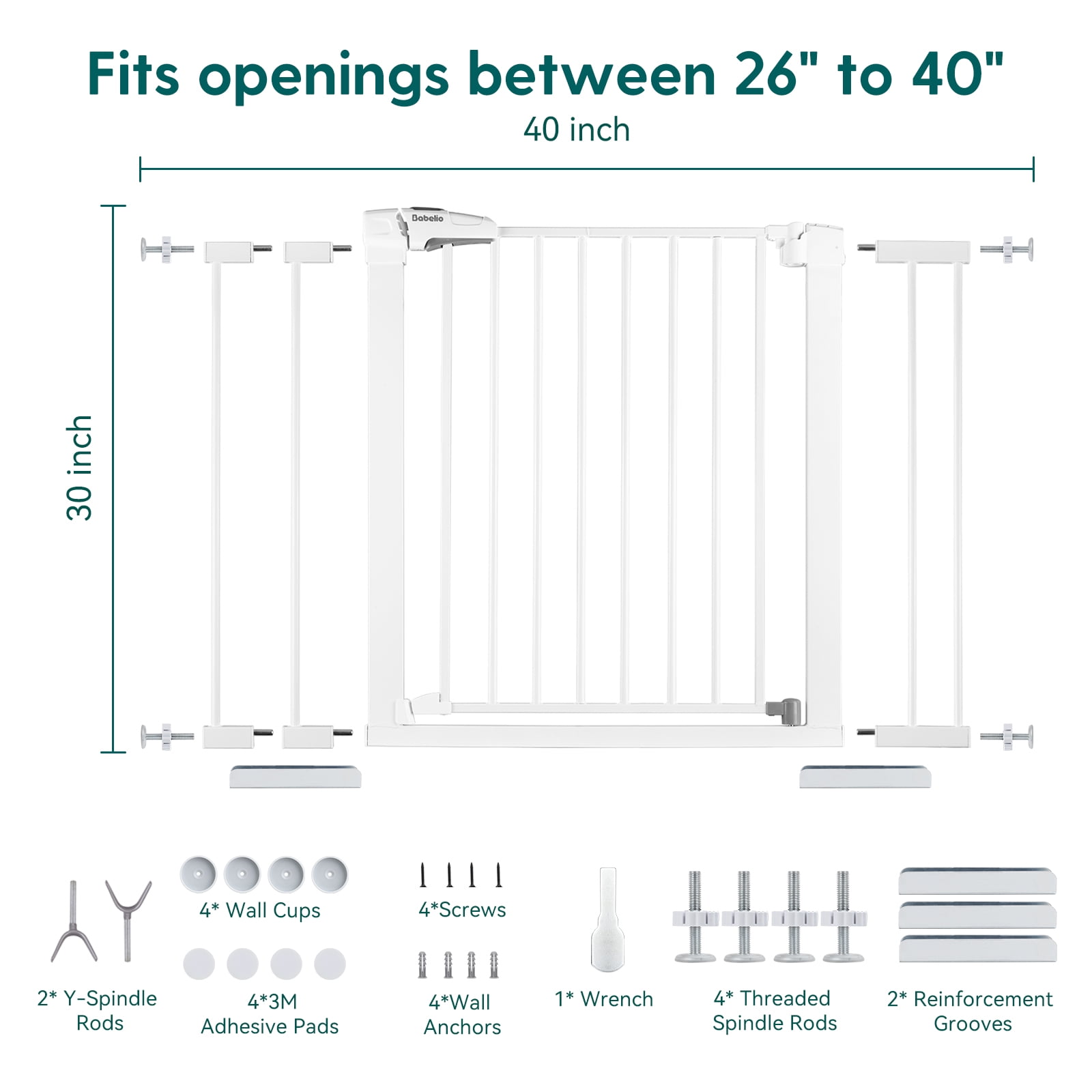 Babelio Baby Gate for Doorways and Stairs, 26''-40'' Auto Close Dog/Puppy  Gate, Easy Install, Pressure Mounted, No Drilling, fits for Narrow and Wide