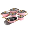 thumbnail image 2 of Juego de 6 piezas de utensilios de cocina antiadherentes de acero inoxidable: ollas y sartenes con tapas de vidrio y cacerola. Rosa, 2 of 9