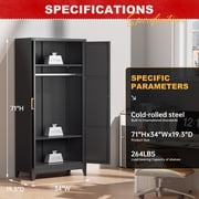 SOLAURA 71 Tall Metal Armoire Wardrobe Cabinet with 2 Doors, Wardrobe Closet with Hanging Rod and Adjustable Shelves, Freestanding Closet for Home Living/Laundry Room/Department (Black)