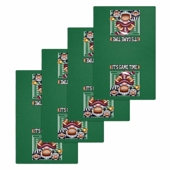 Fall Rugby Kitchen Dish Towels for Drying Dishes Set of 4, Modern Abstract Gnomes Green Waffle Weave Microfiber Hand Tea Bathroom Towels Quick Dry & Absorbent Towel 15.7x23.6