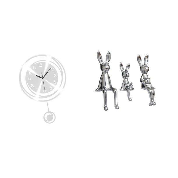 Reloj de pared,Reloj de pared decorativo para baño y dormitorio.,Escultura de figura,Estatua sentada Figura Escultura Adorno,Estatuas de conejos en miniatura para decoración de interiores