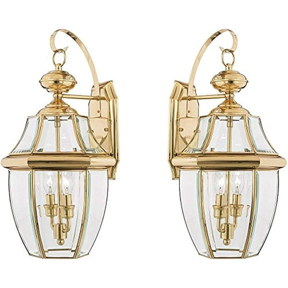 CIATA Lighting 2-Light Newbury Polished Brass Outdoor Lantern - 2 Pack