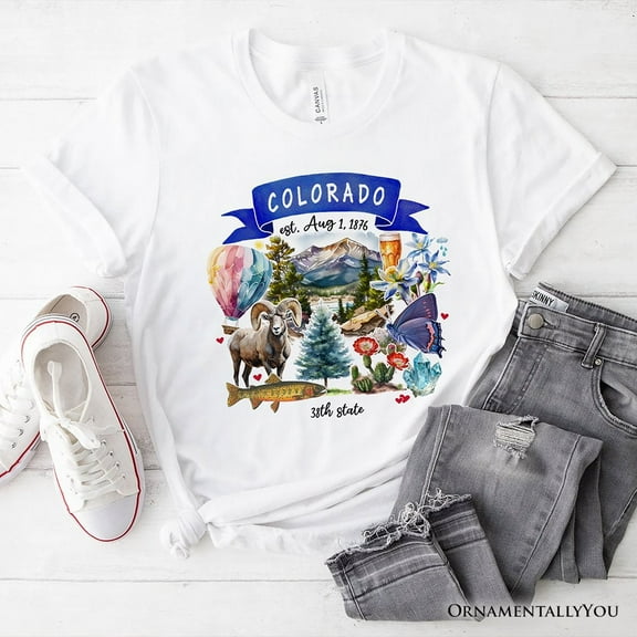 Artistic Colorado State Themes and Landmarks T-Shirt, Tee for History and Travel Lovers