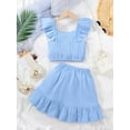 thumbnail image 4 of Mikrdoo 11-12Y Girls Summer Fashionable Texture Pleated Frill Sleeve Buttoned Cropped Top + Asymmetrical Hem Skirt Sets 2Pcs For 8Y,9Y,10Y,11-12Y Teen Girls, 4 of 9