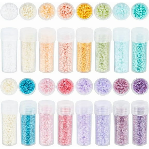 80g 16 Colors 12/0 Seed Beads Bulk 2mm Cylinder Glass Seed Beads Colorful Candy Small Round Loose Spacer Craft Bead Supplies DIY Friendship Bracelet Necklace Earrings