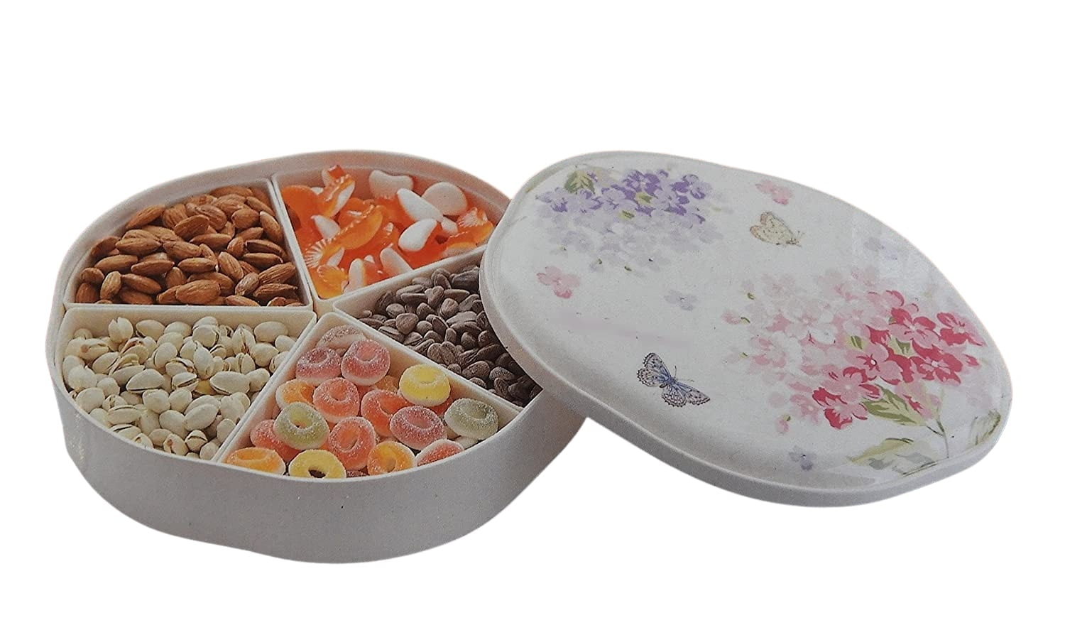 4 Section Melamine Chip and Dip Serving Platter Snack Tray with Cover
