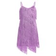 thumbnail image 3 of IDOPIP Kids Girls 1920s Flapper Dress Tassels Sequins Fringe Latin Dance Dress 1920s Gatsby Halloween Party Ballroom Dance Costumes 8-9 Years Purple, 3 of 6