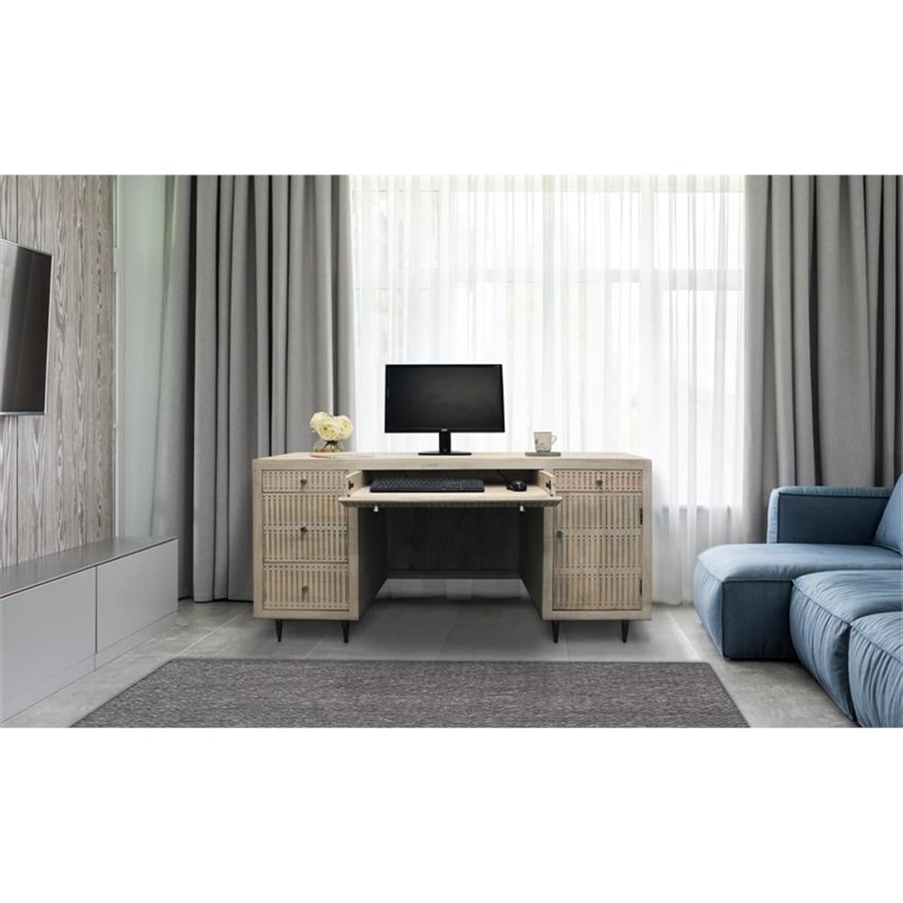 Sarah Solid Wood Hand-Carved Executive Desk in Brushed Ivory Finish