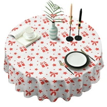 Christmas Round Tablecloth 60x60in(153x153cm) – Waterproof Polyester Table Cover with Full Print Design, Wrinkle Resistant & Washable for Kitchen Dining Party Decor