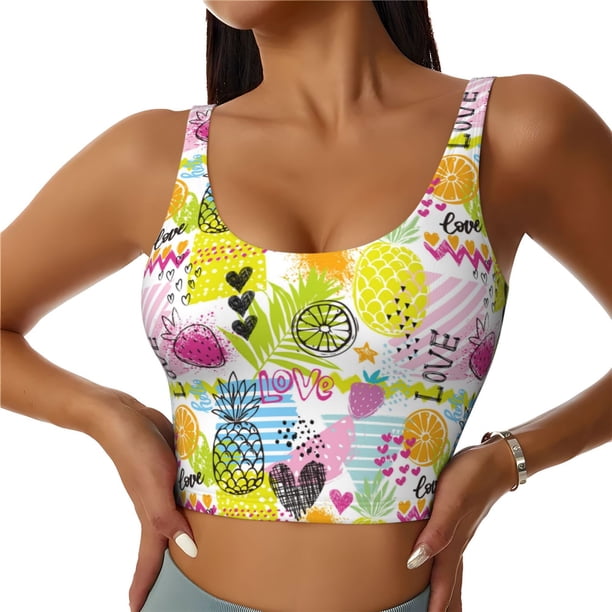 Fotbe Tropical Pineapples Sujetador Deportivo Largo sin Aros para Mujer con Almohadillas y Soporte Medio, Transpirable y Absorbente, Camiseta Tipo Chaleco o Tank Top-Small