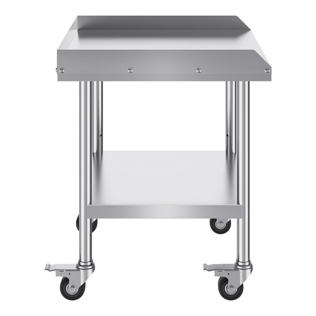 KFFKFF Table en Acier Inoxydable de Qualité Commerciale, Dimensions 24 x 28 x 30 Pouces, Équipée de 4 Roues Mobiles, de Roulettes et d'Un Dosseret à 3 Côtés pour une Préparation des Aliments Robuste