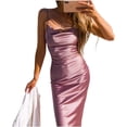 thumbnail image 4 of GHSDFBB Robe Satinée Sans Manches à Bretelles Spaghetti pour Femmes Cocktail Plage Soirée Col Bénitier à Pois Léopard Midi, 4 of 6