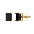 thumbnail image 2 of 1 Ct Emerald Cut Studs Black Natural Onyx 14K Yellow Solid Solid Gold Everyday Dainty Earrings Screw Back, 2 of 7