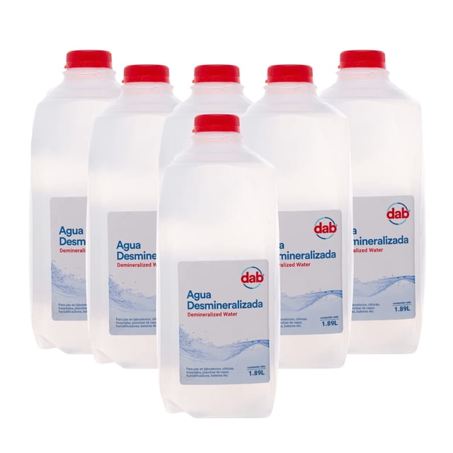 DAB - Agua Destilada Desmineralizada 1.89L Caja con 6 piezas. Especial para laboratorios, planchas, hospitales, humidificadores. Previene la corrosión.