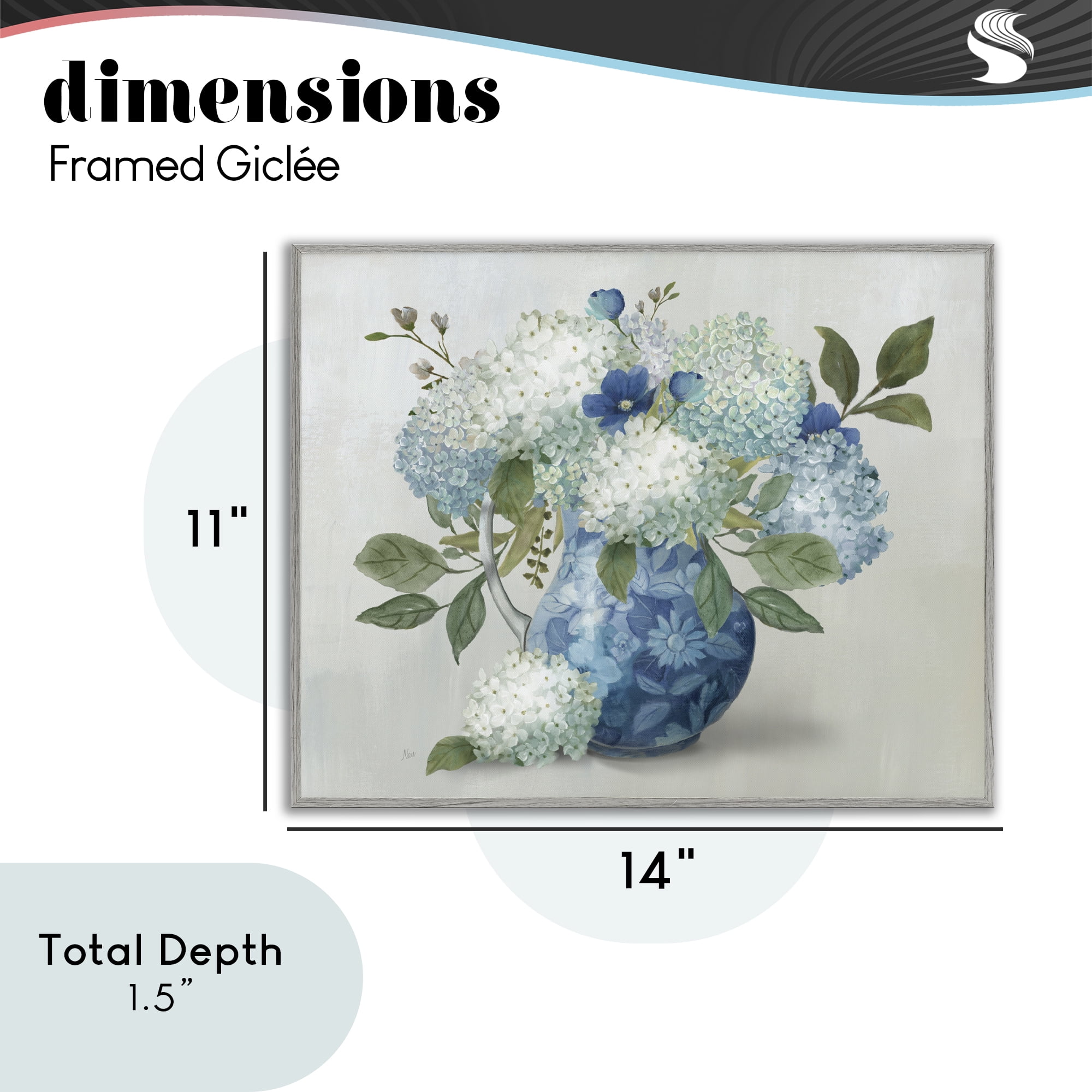 Stupell Industries Ornate Vase with Hydrangeas Gray Framed Giclee Art, design by Nan