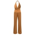 thumbnail image 4 of Women's Sexy Jumpsuit, Sleeveless Deep V Halter Neck Backless Wide Leg Jumpsuit, Elastic Waist Party Outfit, Flattering Fit for Women, Evening Wear and Special Occasions-Brown, 4 of 6