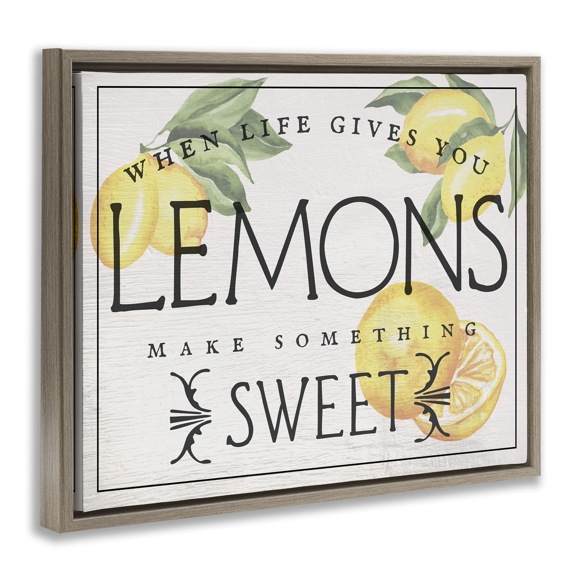 Stupell Industries Bold Vintage Life Gives Lemons Food & Beverage Painting Brown Floater Framed Canvas Art Print Wall Art, 21 x 17