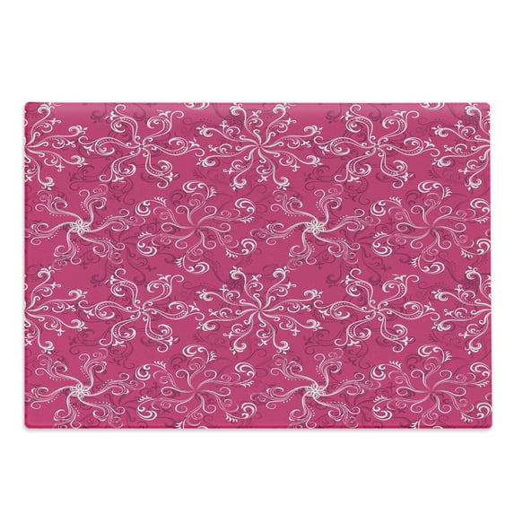 Hot Pink Cutting Board, Floral Arrangement Pattern on Hot Pink Background Spring Flourish Bloom, Decorative Tempered Glass Cutting and Serving Board, Large Size, Hot Pink White Purple, by Ambesonne